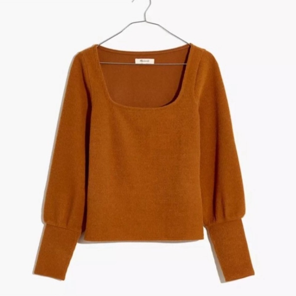Madewell Womens Size‎ XSmall Ottoman Rib Square Neck Long Sleeve Top Tan Fall